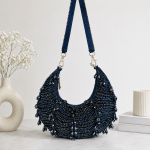 Midnight Pearl Moon Shape Handcrafted Bag