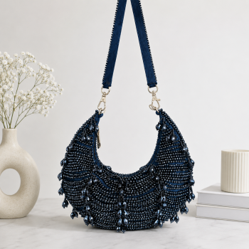Midnight Pearl Moon Shape Handcrafted Bag