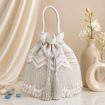 Silver Pearl Fringe Potli Bag