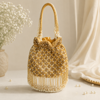 Royal Pearl Gold Handcrafted Potli Bag